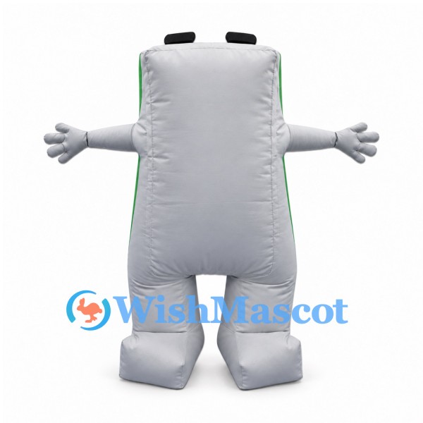 Battery Mascot Costume with Silver Body and Green Face