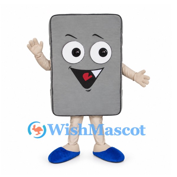 Tablet Mascot Costume in Gray with Large Eyes and Blue Shoes