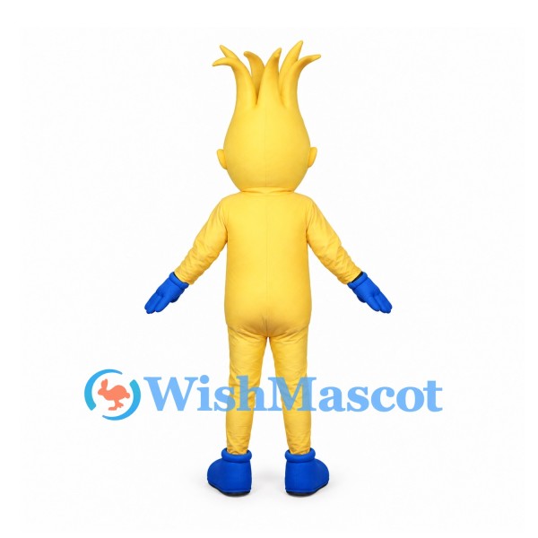 Flame Mascot Costume in Yellow with Blue Gloves and Boots
