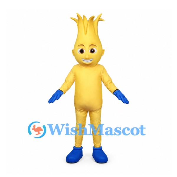 Flame Mascot Costume in Yellow with Blue Gloves and Boots