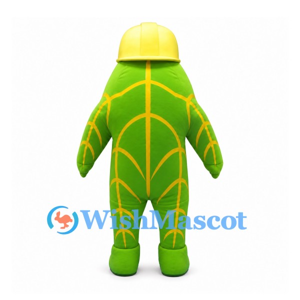 Leaf Mascot Costume in Green with Yellow Hard Hat
