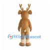 Deer Mascot Costume in Tan with Large Dark Eyes and Antlers
