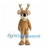 Deer Mascot Costume in Tan with Large Dark Eyes and Antlers