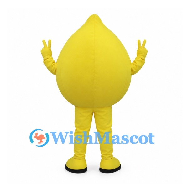 Water Drop Mascot Costume in Yellow with Smiling Face