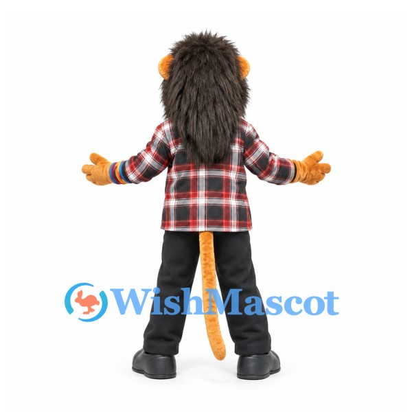 Lion Mascot Costume with Red Checkered Shirt and Black Pants