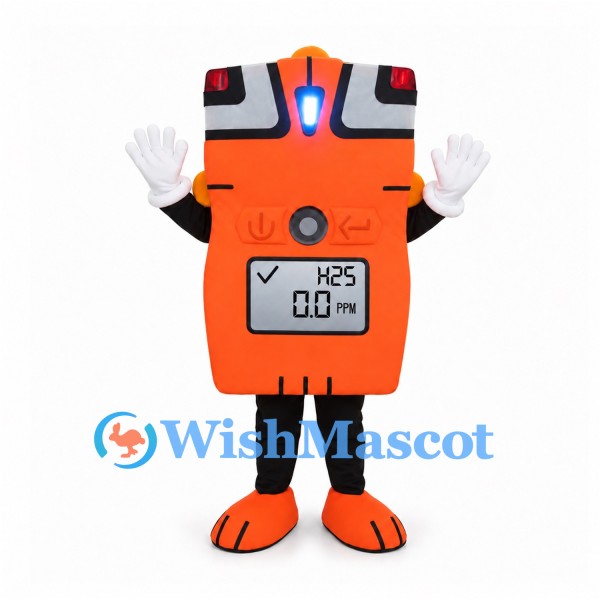 Digital Meter Mascot Costume in Orange with Black Trim