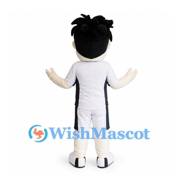 Boy Mascot Costume with Black Spiky Hair and White Sports Uniform