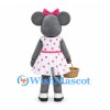 Mouse Mascot Costume with White Pink Polka Dot Dress and Basket