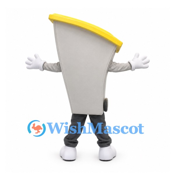 Megaphone Mascot Costume in Gray with Yellow Rim and Smiling Face