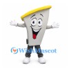 Megaphone Mascot Costume in Gray with Yellow Rim and Smiling Face