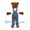 Bear Mascot Costume with Navy Overalls and White Shirt
