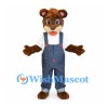 Bear Mascot Costume with Navy Overalls and White Shirt