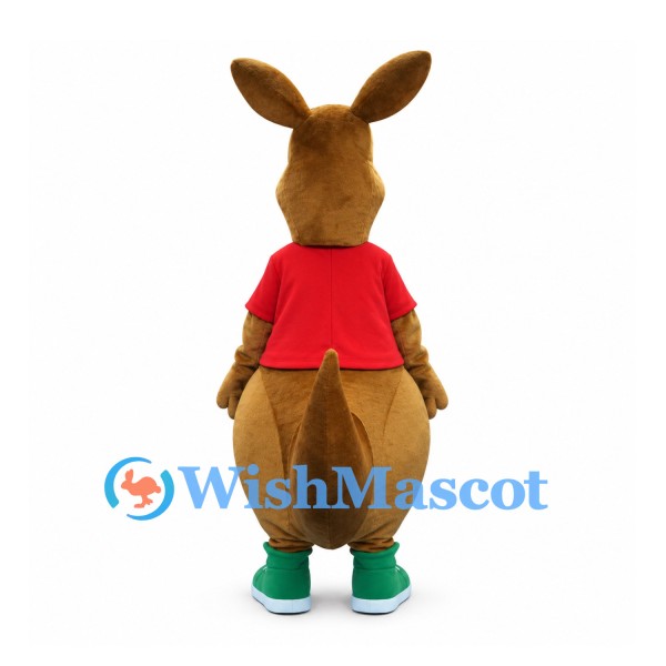 Kangaroo Mascot Costume with Red Shirt and Green Sneakers