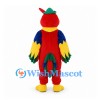 Parrot Mascot Costume in Red with Blue Wings and Green Hat