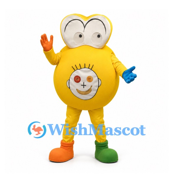 Monster Mascot Costume in Yellow with Belly Face and Mismatched Boots