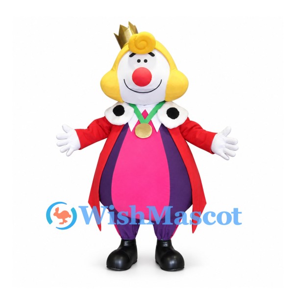 Clown Mascot Costume with Gold Crown and Red Tailcoat
