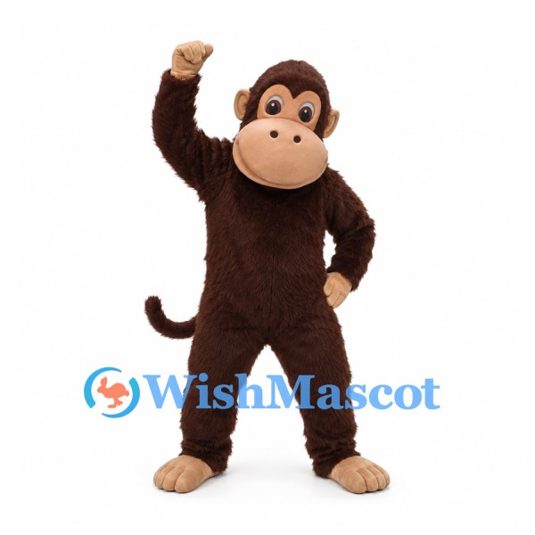 Monkey Mascot Costume in Dark Brown with Beige Face and Tail