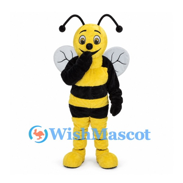 Bee Mascot Costume with Yellow Face and Veined White Wings