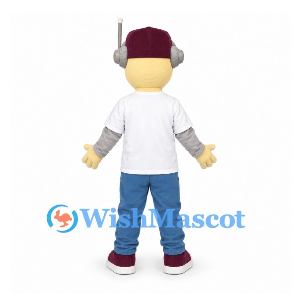 Man Mascot Costume with Headphones and White Shirt