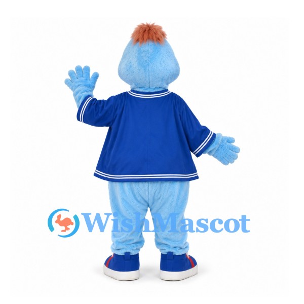 Dog Mascot Costume in Pale Blue with Navy Sports Jersey