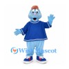 Dog Mascot Costume in Pale Blue with Navy Sports Jersey
