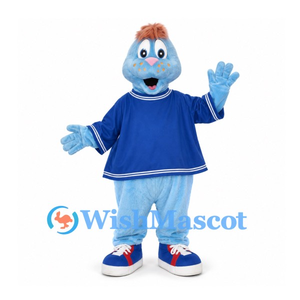 Dog Mascot Costume in Pale Blue with Navy Sports Jersey