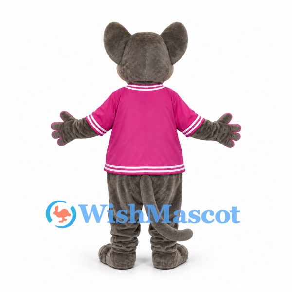 Mouse Mascot Costume in Gray with Pink Sports Jersey