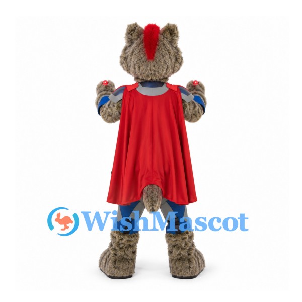 Wolf Mascot Costume with Silver Blue Armor and Red Cape