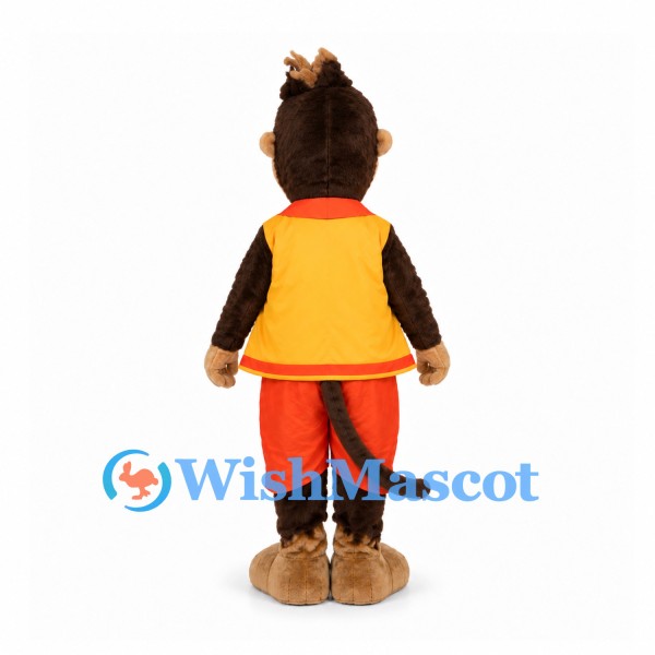Monkey Mascot Costume with Orange Paint Print Shirt and Red Shorts