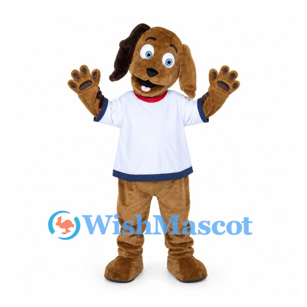 Dog Mascot Costume in Brown with White Sports Shirt