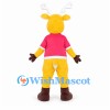 Reindeer Mascot Costume in Yellow with Pink Shirt and White Antlers