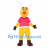 Reindeer Mascot Costume in Yellow with Pink Shirt and White Antlers