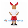 Moose Mascot Costume with White Shirt and Red Shorts
