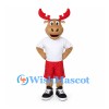 Moose Mascot Costume with White Shirt and Red Shorts