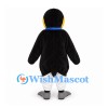 Penguin Mascot Costume in Black and White with Long Beak and Blue Bow