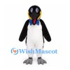 Penguin Mascot Costume in Black and White with Long Beak and Blue Bow