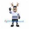 Deer Mascot Costume with White Blue Sports Jersey and Navy Cap