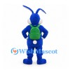 Rabbit Mascot Costume in Blue with Green Backpack
