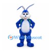 Rabbit Mascot Costume in Blue with Green Backpack