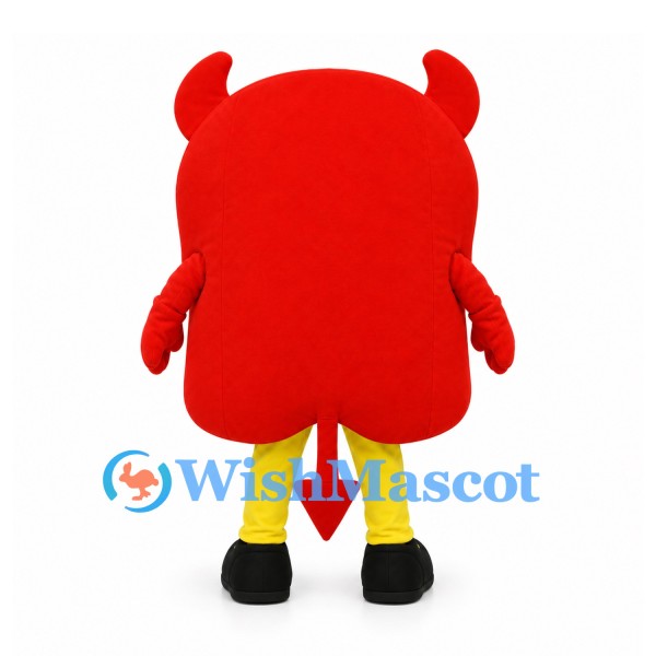 Devil Mascot Costume in Red with Wide Grin and Yellow Legs