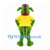Dragon Mascot Costume in Green with Yellow Shirt and Purple Spines