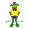 Dragon Mascot Costume in Green with Yellow Shirt and Purple Spines