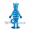 Dragon Mascot Costume in Blue with Striped Belly and Curled Tail