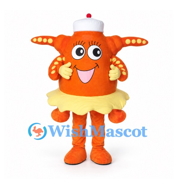 Butterfly Mascot Costume in Orange with Yellow Skirt and White Hat