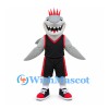 Shark Mascot Costume in Gray with Black Sports Uniform and Red Mohawk