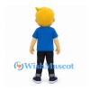 Boy Mascot Costume with Blond Hair and Blue Polo Shirt