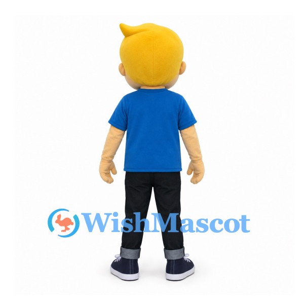 Boy Mascot Costume with Blond Hair and Blue Polo Shirt