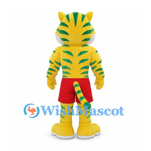 Tiger Mascot Costume in Yellow and Green with Red Shorts
