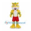 Tiger Mascot Costume in Yellow and Green with Red Shorts