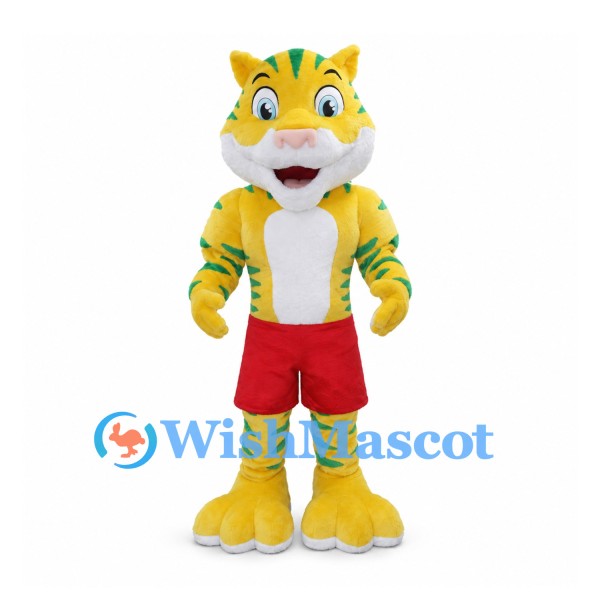 Tiger Mascot Costume in Yellow and Green with Red Shorts